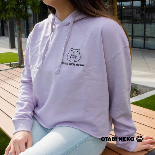Coffeeholic Frog Crop Hoodie