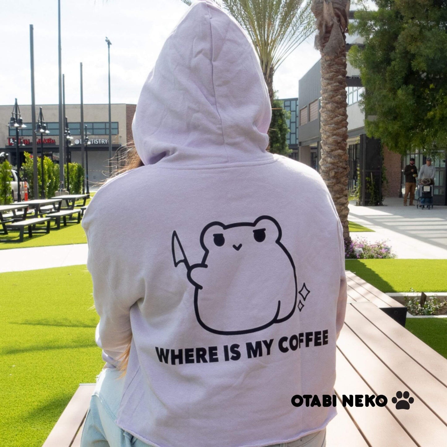 Coffeeholic Frog Crop Hoodie
