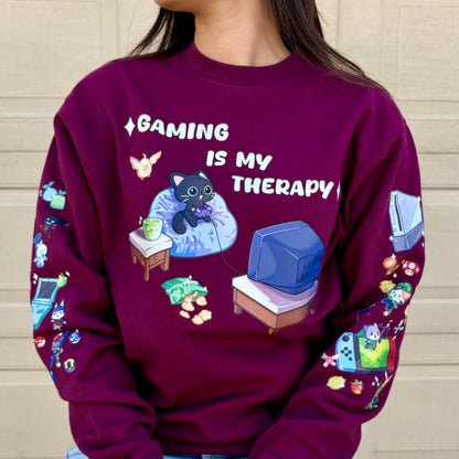 Gaming Is My Therapy Cat Crewneck– Cozy Gamer Crewneck