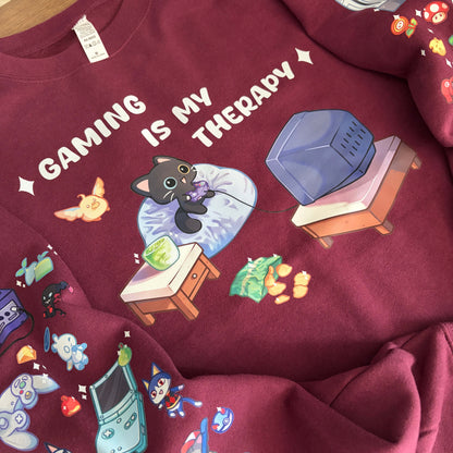 Gaming Is My Therapy Cat Crewneck– Cozy Gamer Crewneck