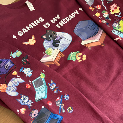 Gaming Is My Therapy Cat Crewneck– Cozy Gamer Crewneck