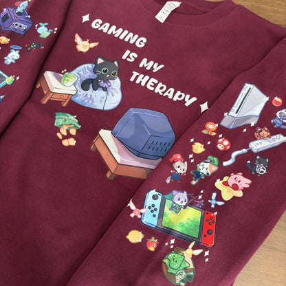 Gaming Is My Therapy Cat Crewneck– Cozy Gamer Crewneck