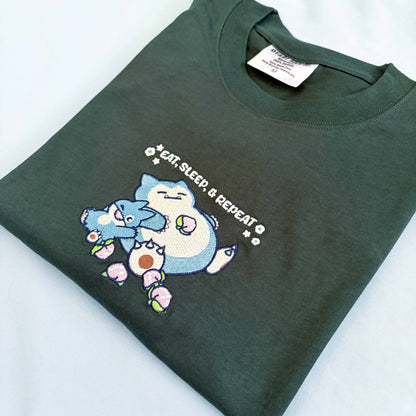 Sleep, Eat, & Repeat Embroidered Tee